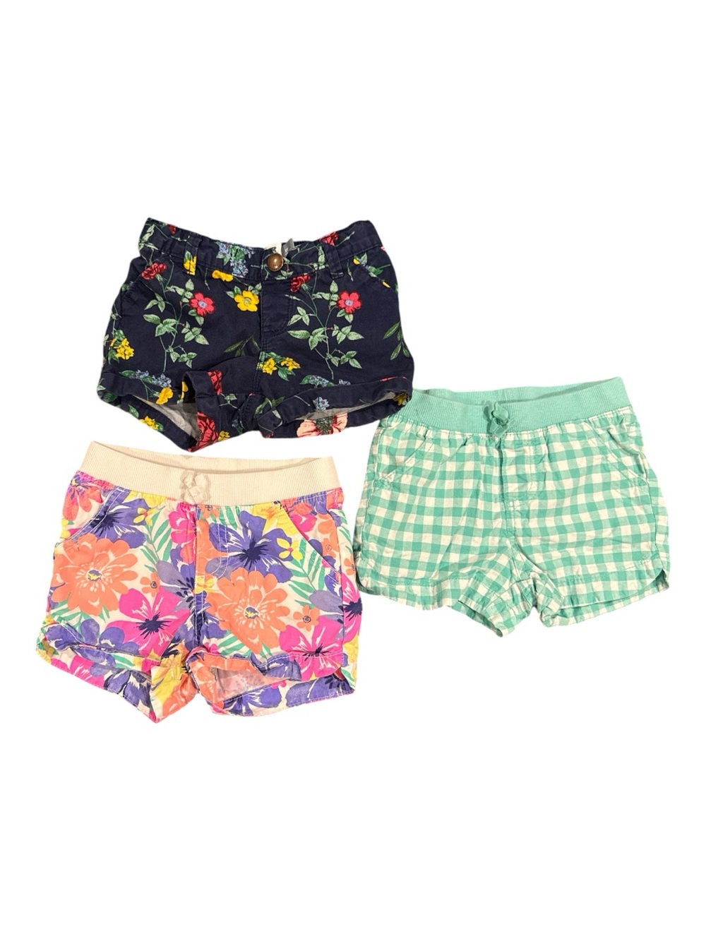 Cherokee & Old Navy Toddler Girls Floral & Gingham Shorts Bundle Casual‎ Size 3T